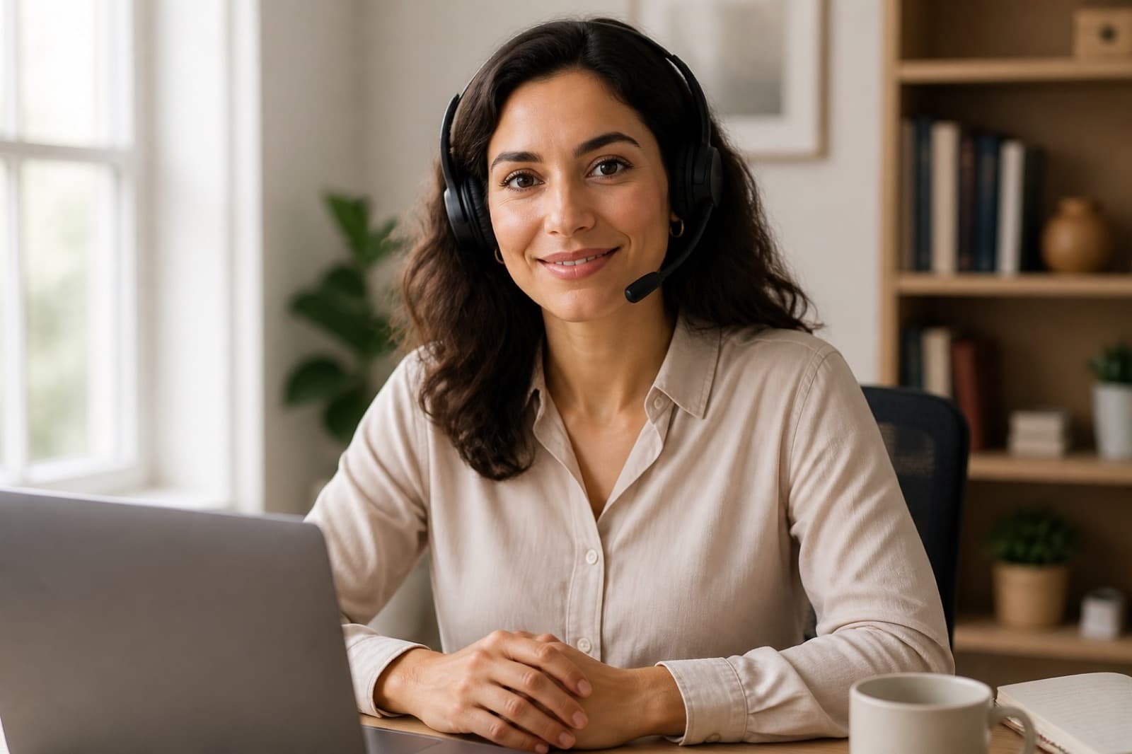 Professional interpreter with headset, ready to connect a multilingual conversation