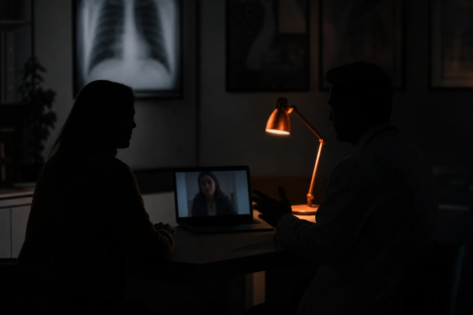 Interpreter wearing a headset, leading a video remote interpretation session with a clinician